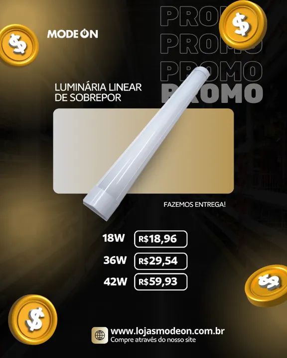 Luminaria led sobrepor slim de 18w 