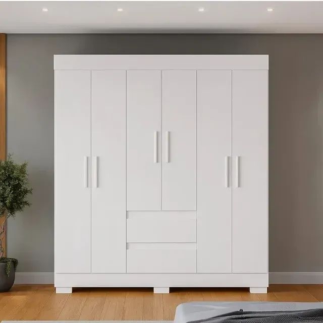 White Double Wardrobe with 6 Hinged Doors