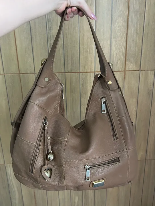 Bolsa de ombro marrom em couro legítimo vintage y2k