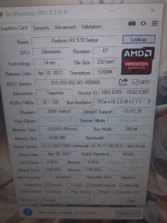 Placa de Vídeo Radeon RX 570 8GB GDDR5