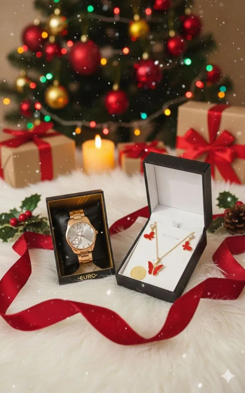 Relógio feminino + conjunto folheado para presentear no natal  - Foto 4