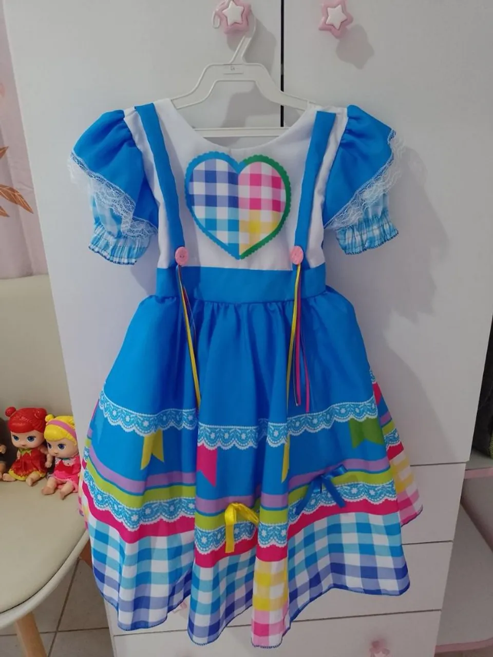 VESTIDO JUNINO INFANTIL AZUL ?