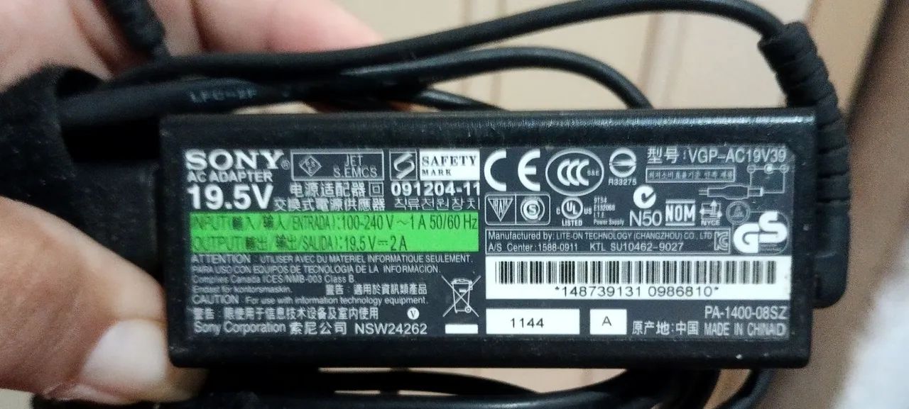 Fonte Sony Vaio 19.5 volts original. - Foto 2