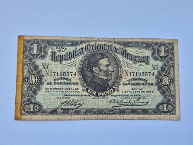 Cédula Antiga Uruguai. Un Peso / 1 Peso. Série XI. 1914!