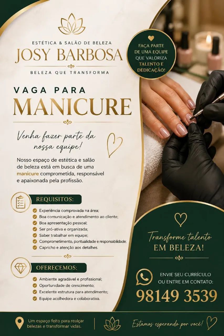 Vaga para minucure profissional 