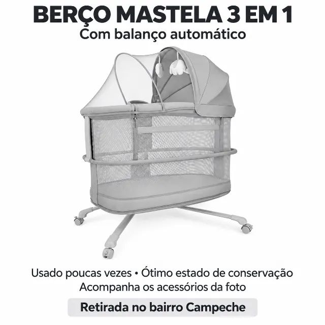 Berço portátil Mastela 3 em 1 com balanço automático 