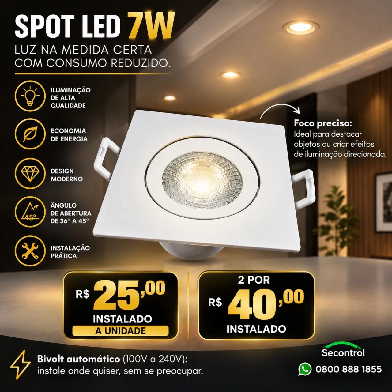 Spot de luz led , instalado 