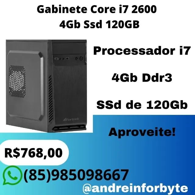 Gabinete Core i7 2600   4Gb Ssd 120GB