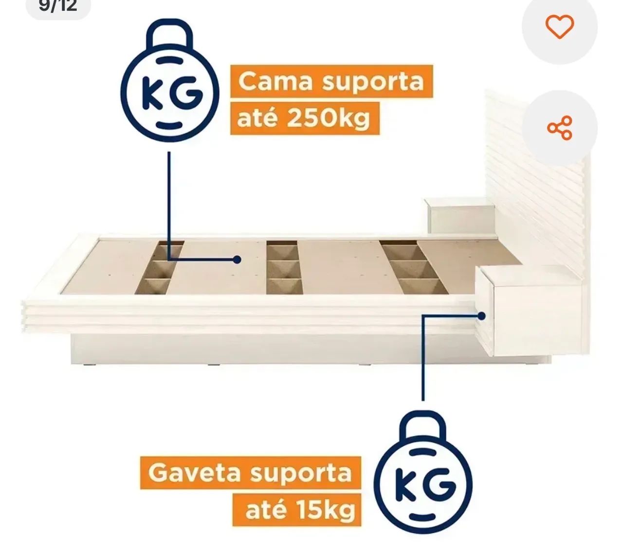Cama Casal/Queem com Cabeceira e Mesas de Apoio SEM colchão - Foto 4