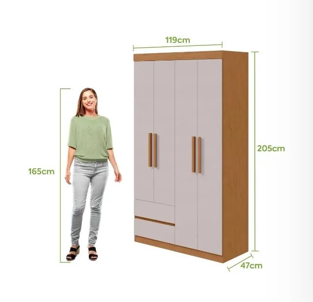 Guarda Roupa 4 Portas Compact 119 Amêndoa Off White - Foto 2