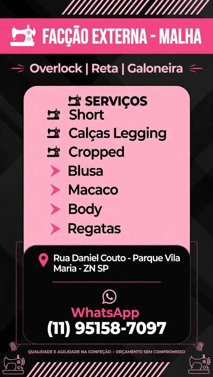 Facção externa malha overlock reta Galoneira 