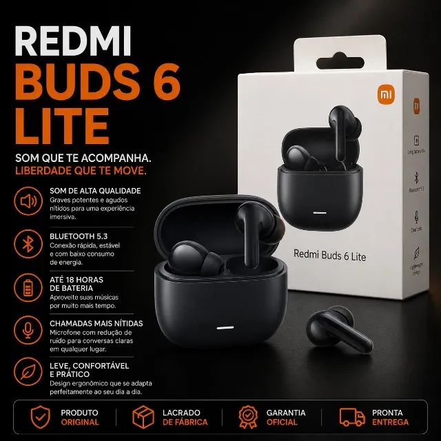 Redmi Buds 6 Lite Original Bluetooth 5.3 Com Microfone Duplo