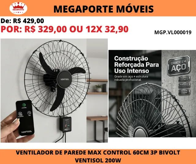 Ventilador de Parede Max Control 60cm Ventisol Bivolt 200W