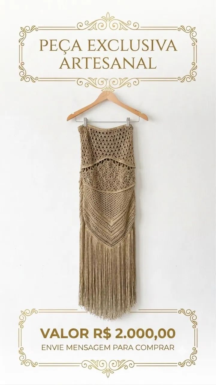 Vestido Crochê Artesanal Dourado Luxo