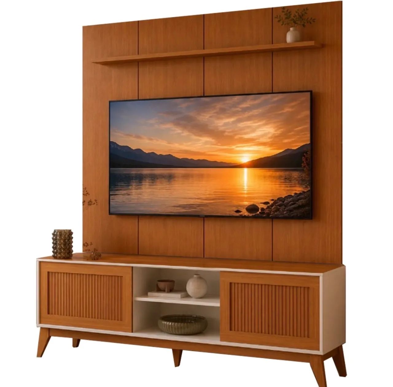 Rack  com Painel  para Tv Até 75 Polegadas 2 Portas Ripado p65 - Foto 2