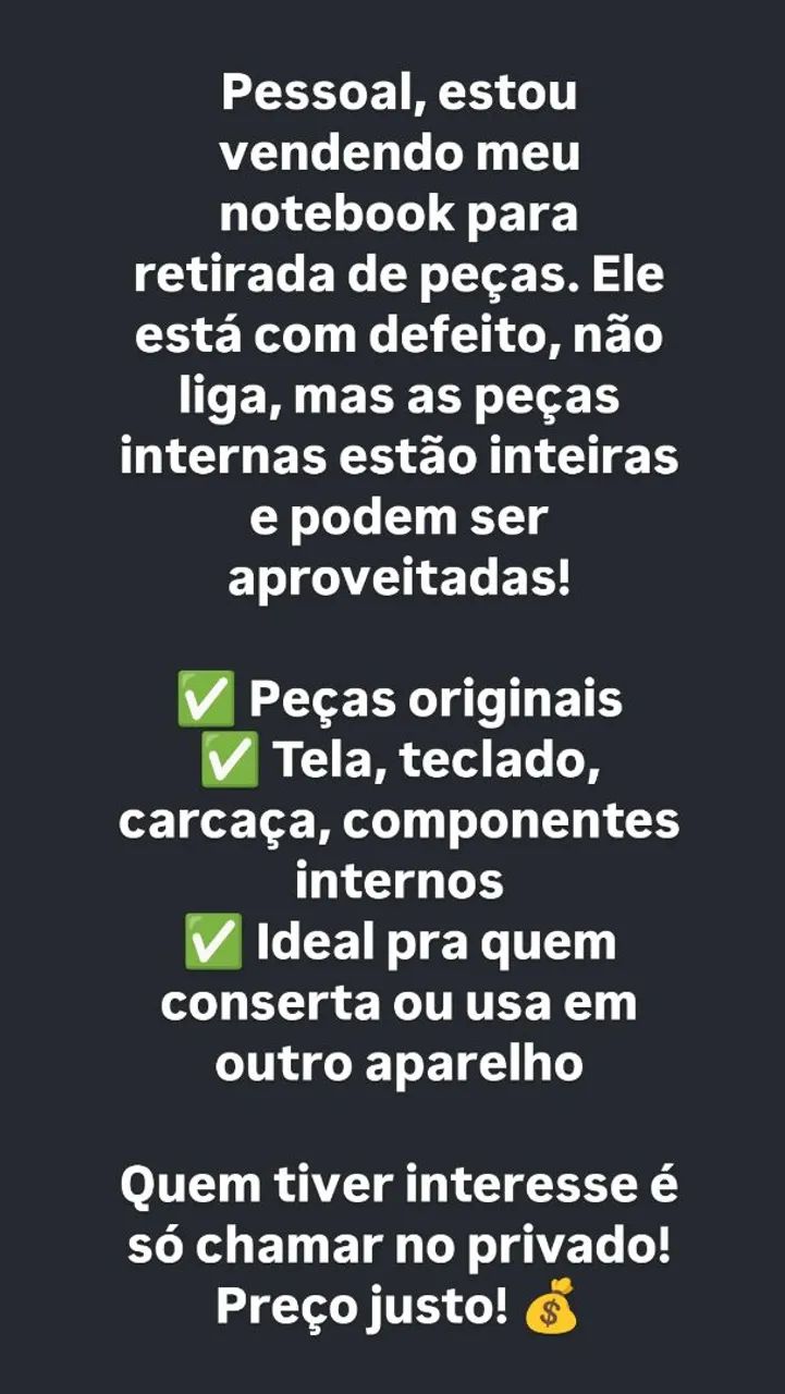 Notebook para retirada de peças ? com defeito