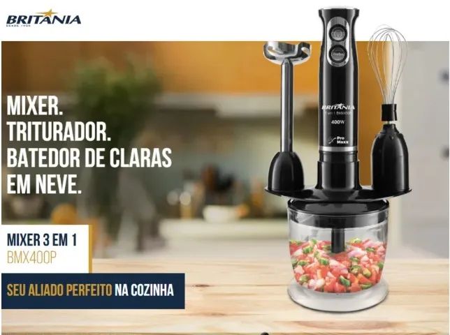 Mixer Britânia (novo nunca usado) 3 Em 1 220V 500w Preto Bmx400P - Foto 2