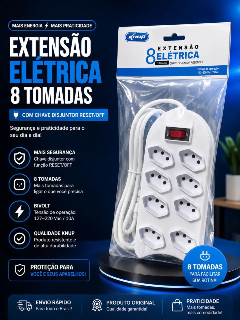 Extensão elétrica 8 Tomadas 