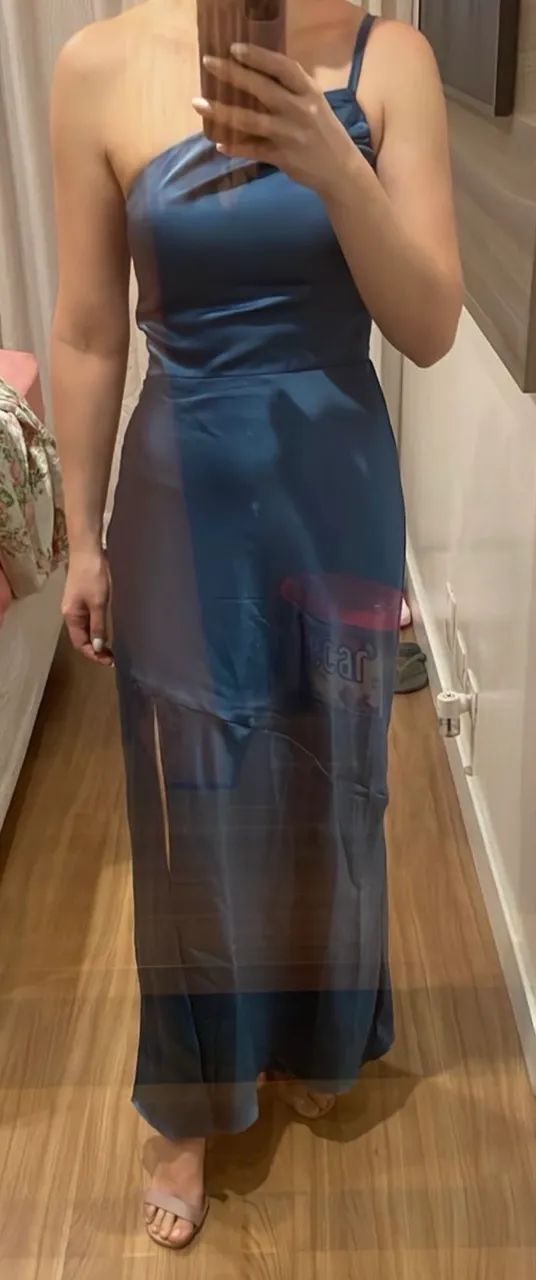 Vestido Midi Cetim Azul - Foto 3