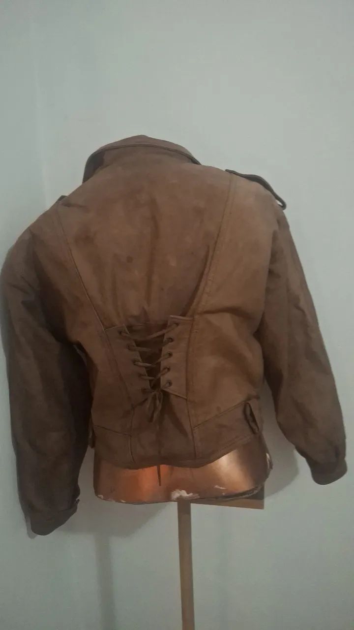 Jaqueta de couro legítimo bomber com amarrações tm M - Foto 4