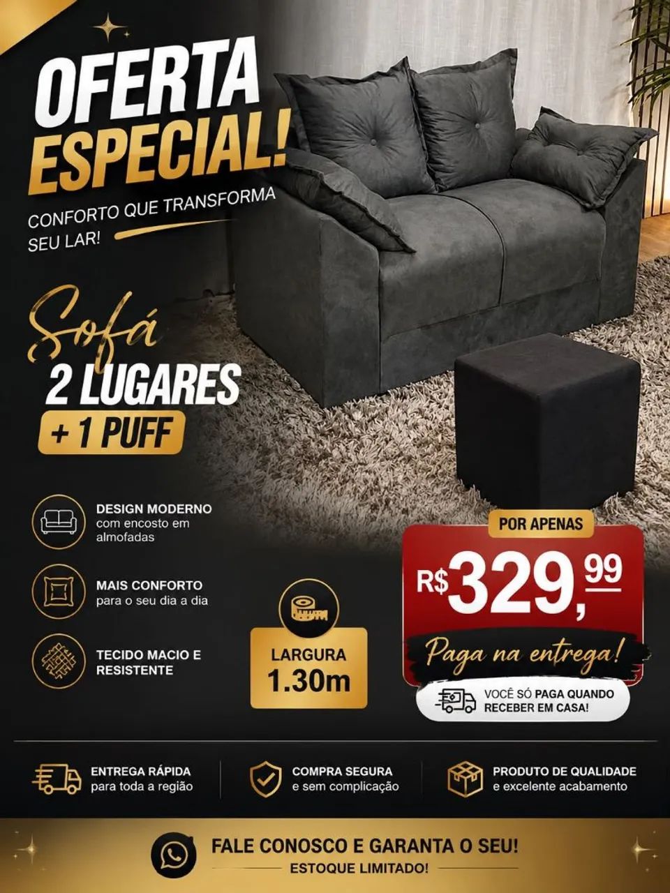 Sofá dois lugares + puff