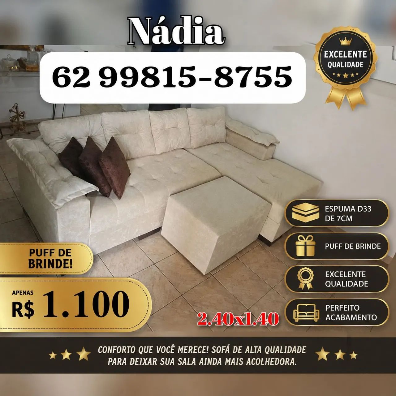 SOFÁ COM CHAISE 2.40X1.40 ___ FAZEMOS ENTREGA 