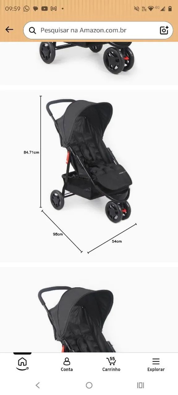 Carrinho de bebê Cosco 3 rodas Preto. Seminovo - Foto 4