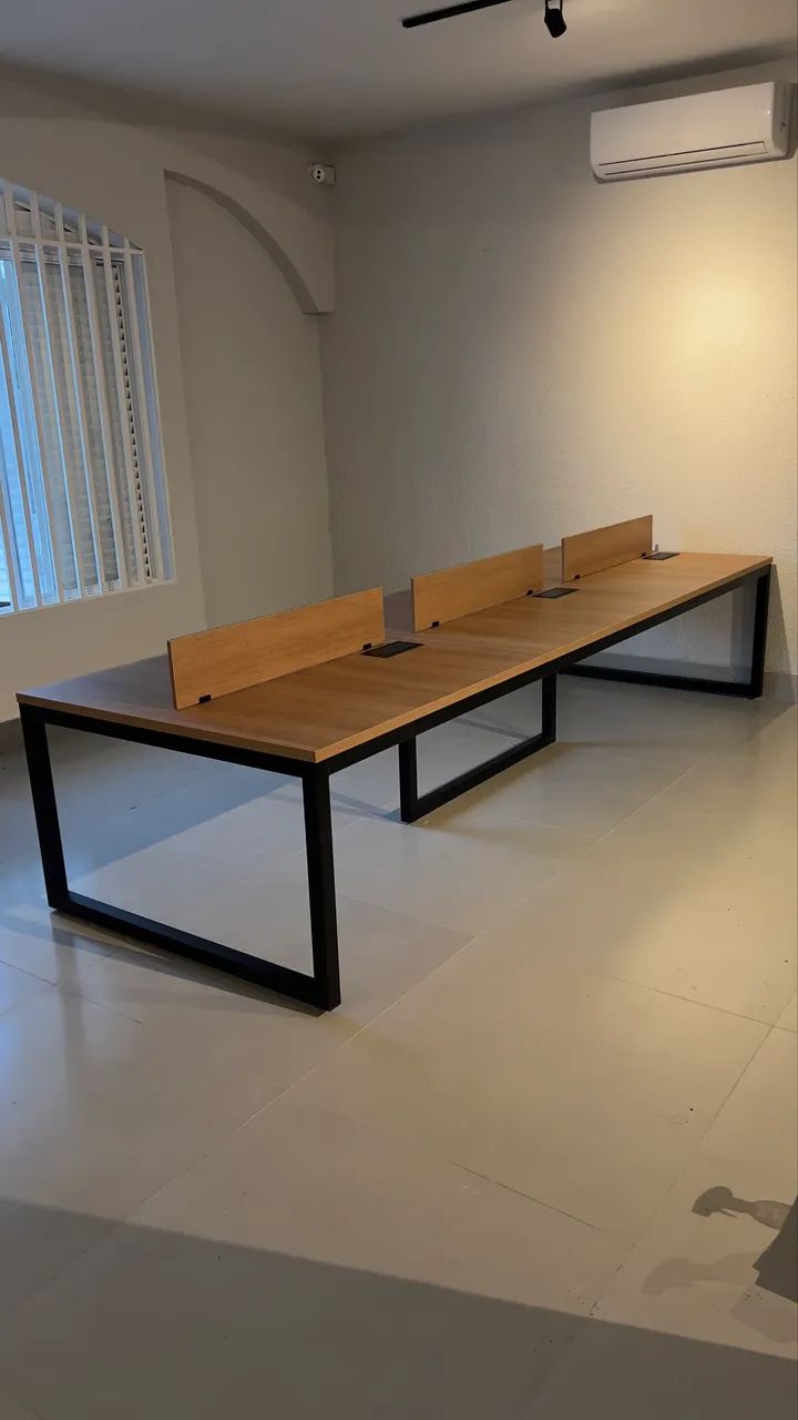 Estação de trabalho 6 lugares estilo industrial 360x120cm