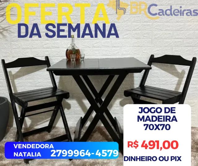jogo de mesa de madeira dobraveis 70x70