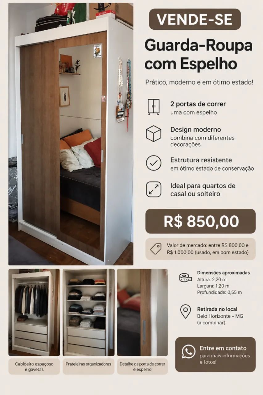Guarda- roupa com espelho - Foto 2