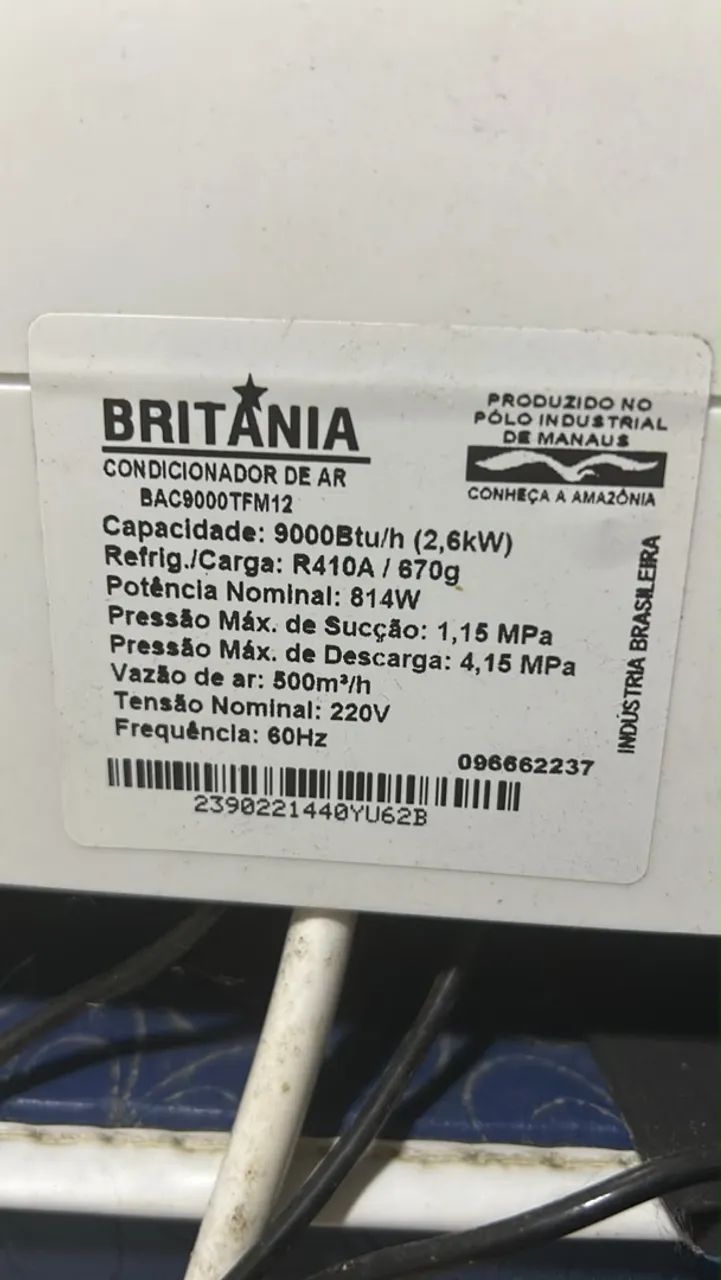 Ar condicionado 9000BTUs BRITÂNIA 