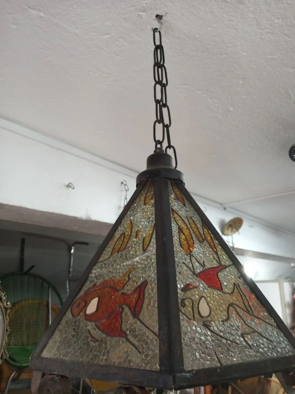 Lustre antigo em vitral - Foto 4