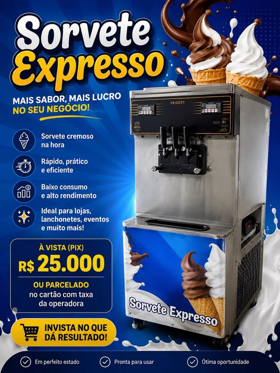 Máquina Sorvete e Açaí Expresso profissional 