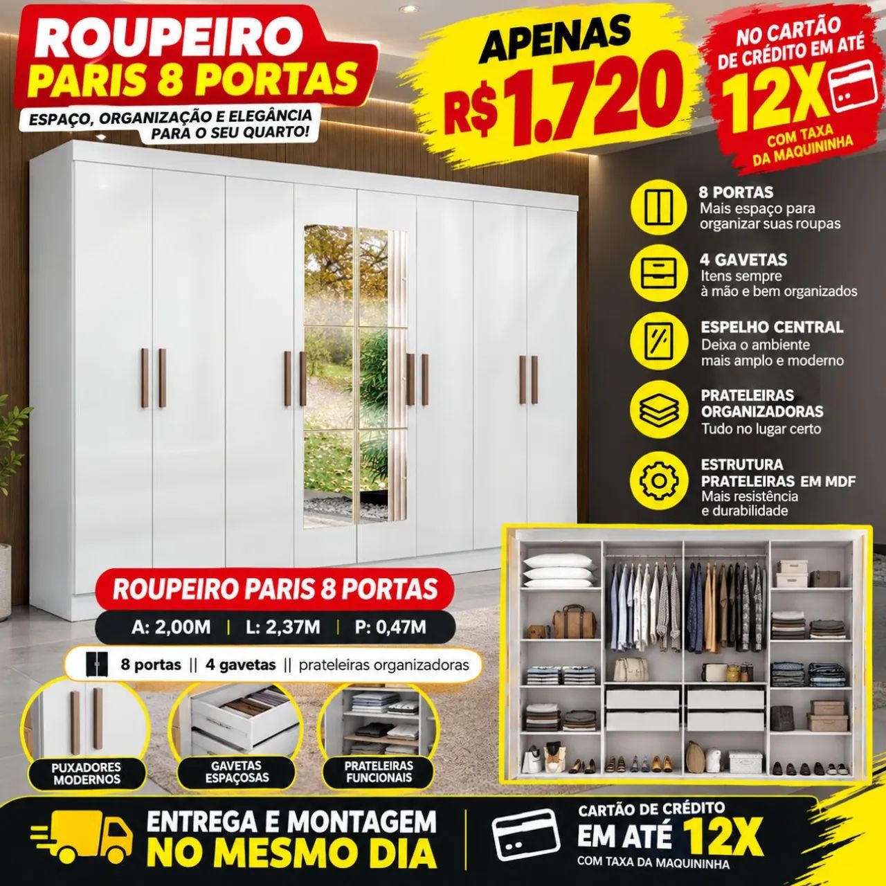 Guarda roupa casal com espelho 
