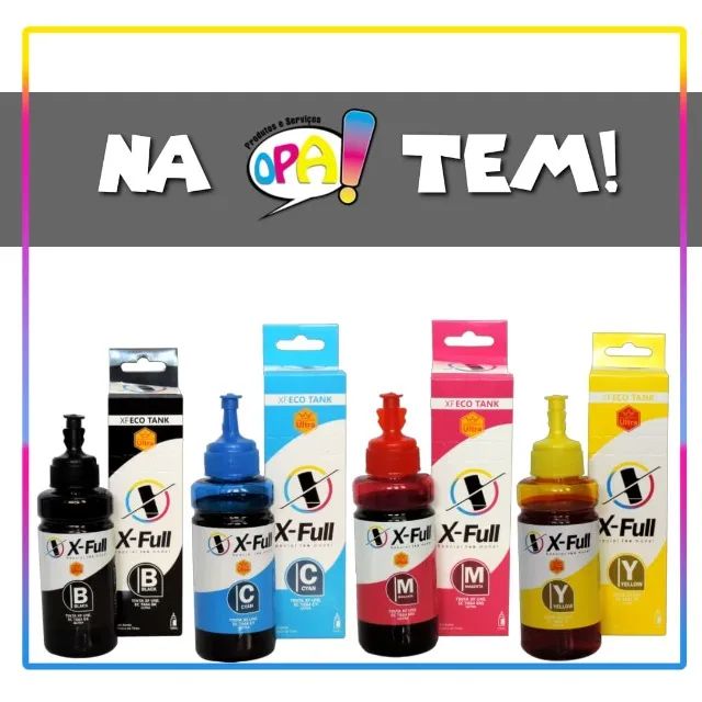 Tintas compatíveis com impressora taque de tinta Epson, HP e Canon