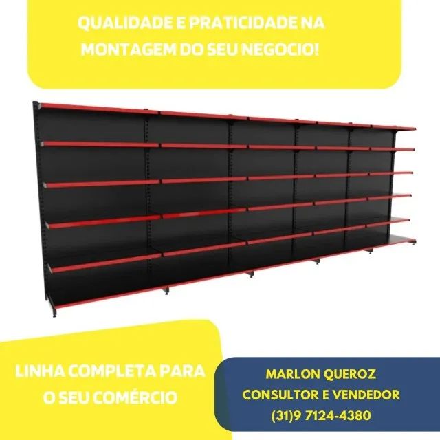 Gondola de Aço Preta Parede com Porta Etiqueta