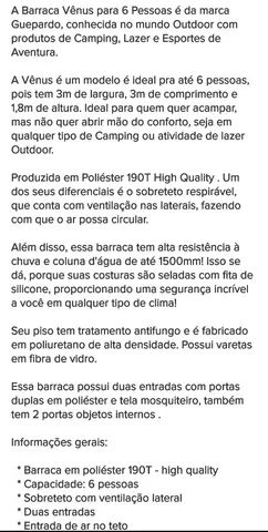 Barraca de camping guepardo  Vênus 6 pessoas - Foto 4