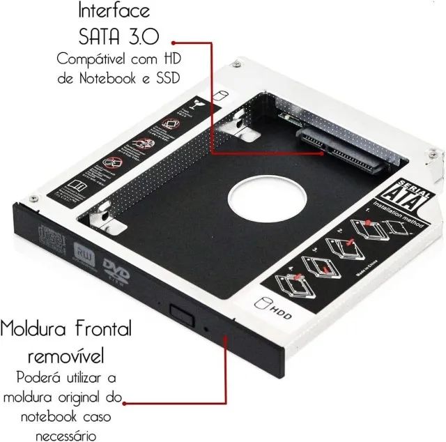 Adaptador Ssd Hdd Caddy Gaveta Para Hd 9,5mm Universal - Foto 2