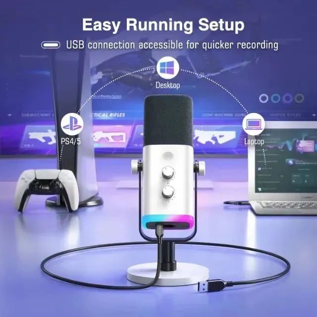 Microfone Gamer Fifine Ampligame Am8 Usb Rgb Preto - Foto 4