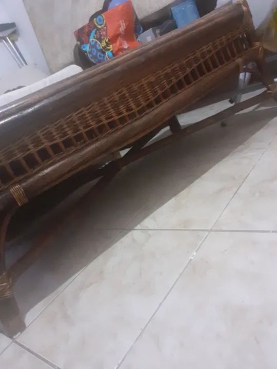 Mesa de centro retangular, em rattan, fibra natural e madeira - Foto 4