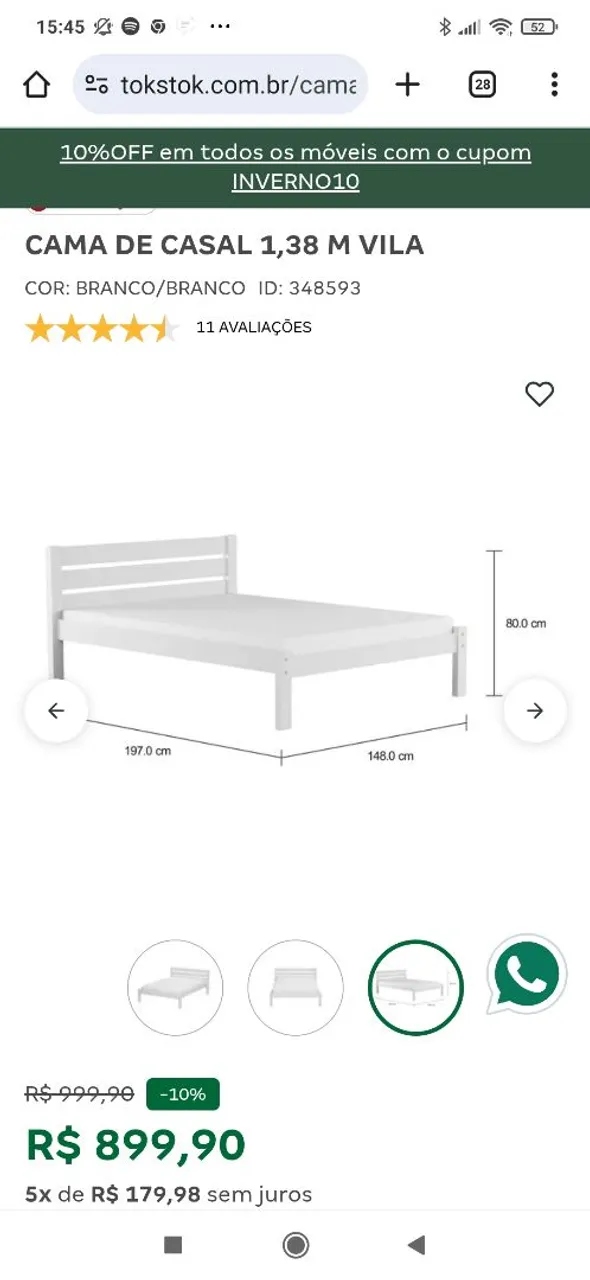 Cama de Casal 1,38m Vila - Branco/Branco