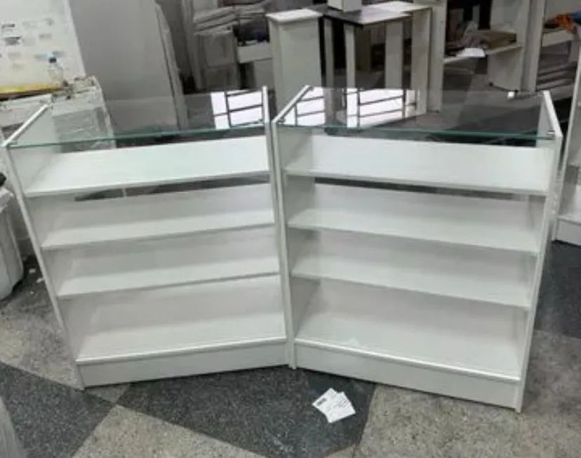 KIT BALCÃO VITRINE COM VIDRO SUPERIOR MDF 