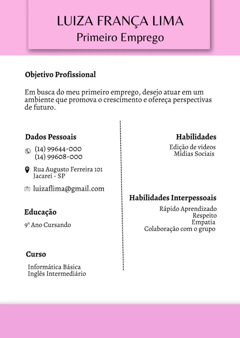 Faço seu Currículo personalizado, atualizo ou crio do zero.<br>Currículo bonito abre portas!