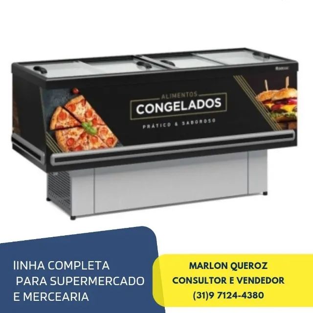 Ilha Para Congelados Vidro Reto 1,90m Gelopar Adesivada Preta Dupla Ação 127/220v 