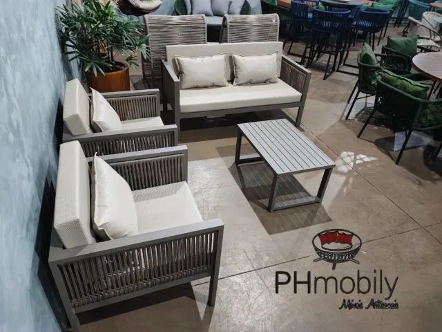 JOGO DE SOFA PARIS DE ALUMINIO COM CORDA NÁUTICA E TECIDO NÁUTICO IMPERMEÁVEL - Foto 2