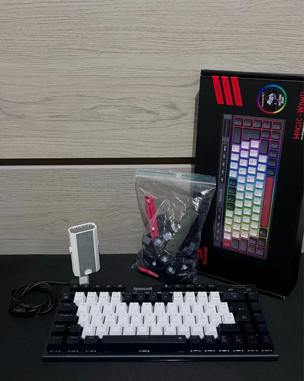 Redragon Magic-Wand Keyboard with Black Keycaps Kit and Multi-Purpose Cleaner64289467949698121