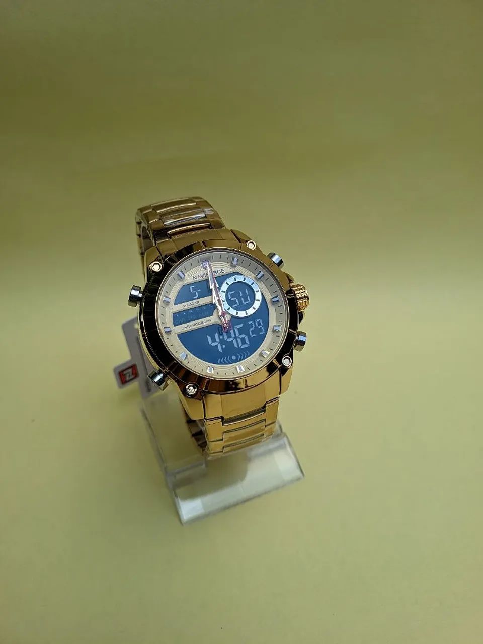 Relógio analógico e digital dourado com 6 meses de garantia 