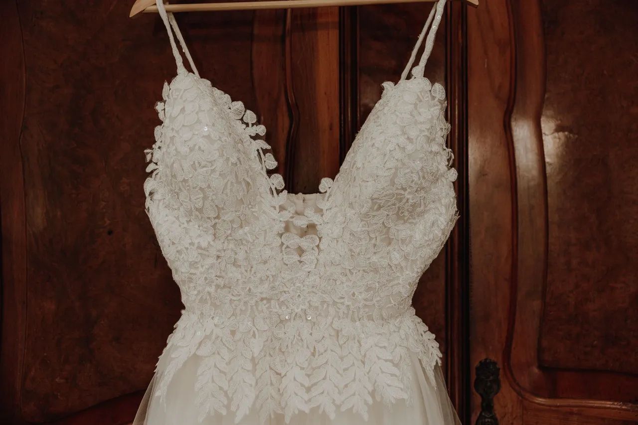 Vestido de noiva off white/champanhe feito à mão - Foto 3