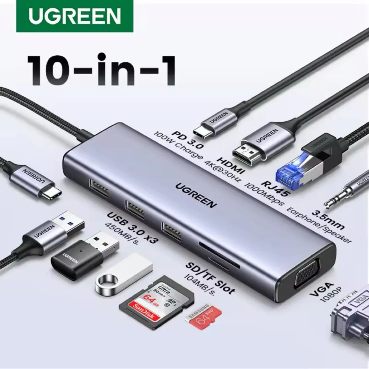 Hub usb c para MacBook, notebook, celulares. Adaptador usb tipo c Ugreen 10 em 1 - Foto 2