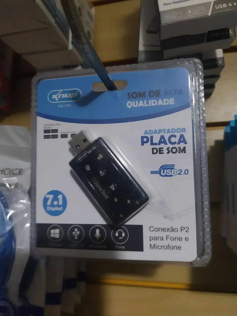 Adaptador de Som Usb 2.0 Knup pra PC e Notebook